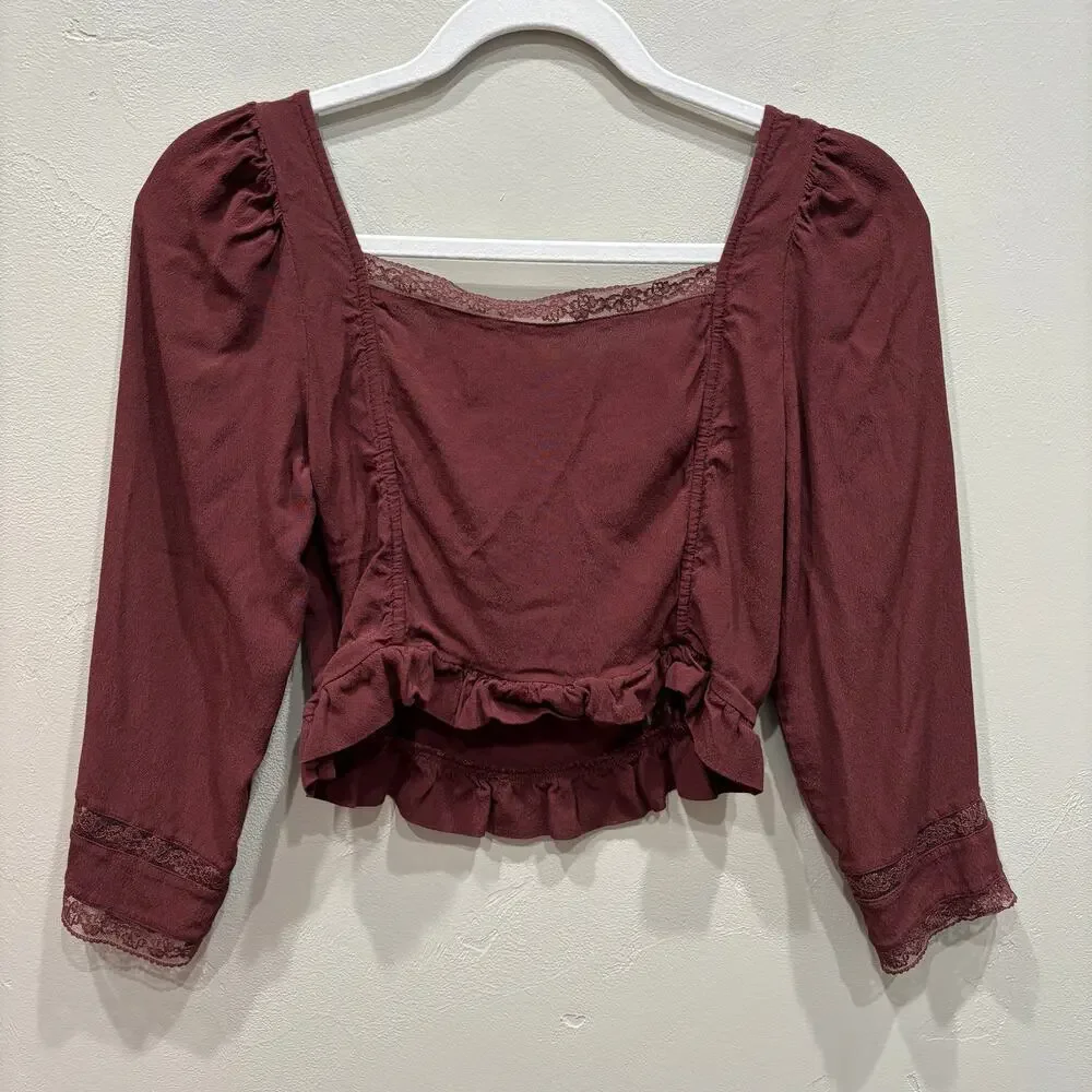 Aritzia Wilfred La Boheme Troubadour Blouse Maroon Red - Size: Small